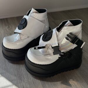 Demonia Stomp White and Black Platform Shoes